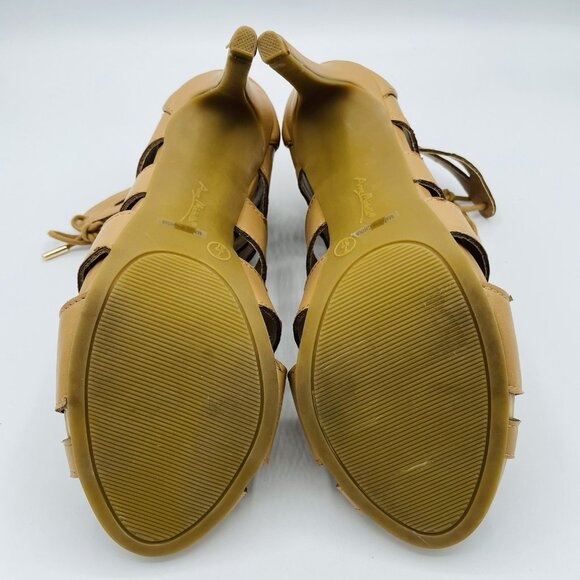 Anne Michelle Heels Womens Size 7 Tan Brown Lace Stiletto Gladiator Strappy Shoe - Picture 9 of 11